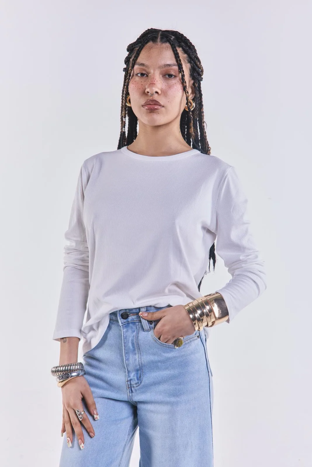 Remera Basica Manga Larga Blanco L26-3024