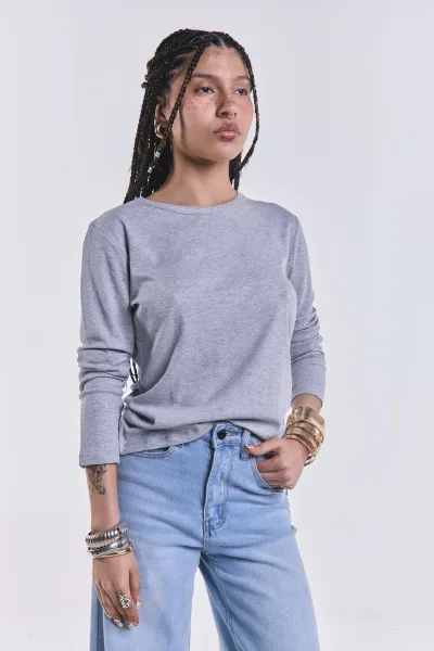 Remera Basica Manga Larga Gris L26-3024