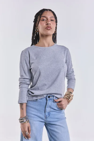Remera Basica Manga Larga Gris L26-3024