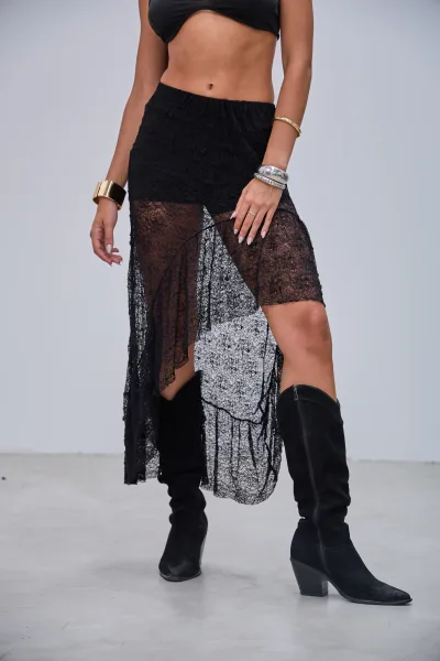 Pollera Encaje Volados Negro L26-3332