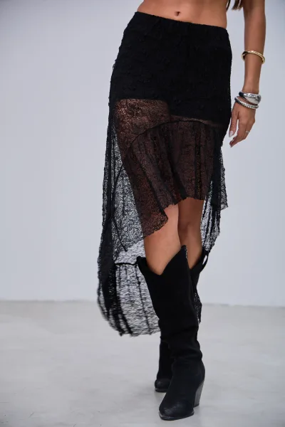 Pollera Encaje Volados Negro L26-3332