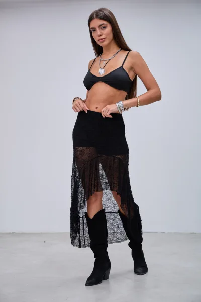 Pollera Encaje Volados Negro L26-3332
