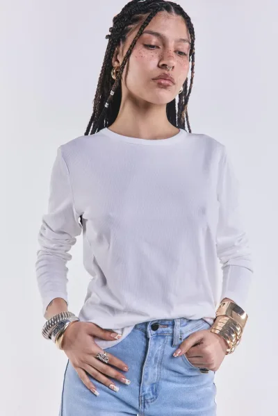 Remera Basica Manga Larga Blanco L26-3024