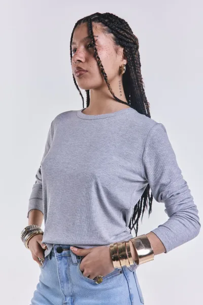 Remera Basica Manga Larga Gris L26-3024