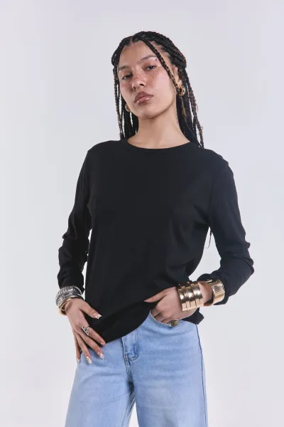 Remera Basica Manga Larga Negro L26-3024
