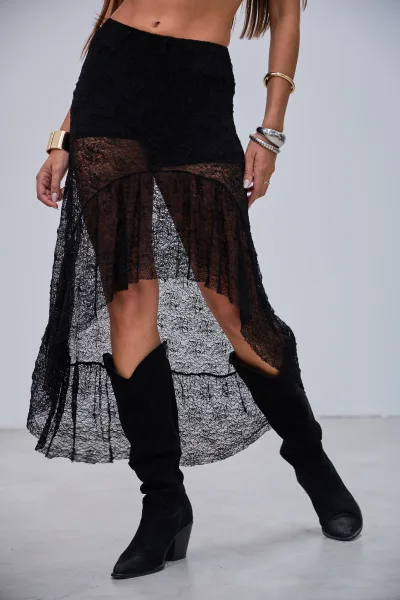 Pollera Encaje Volados Negro L26-3332